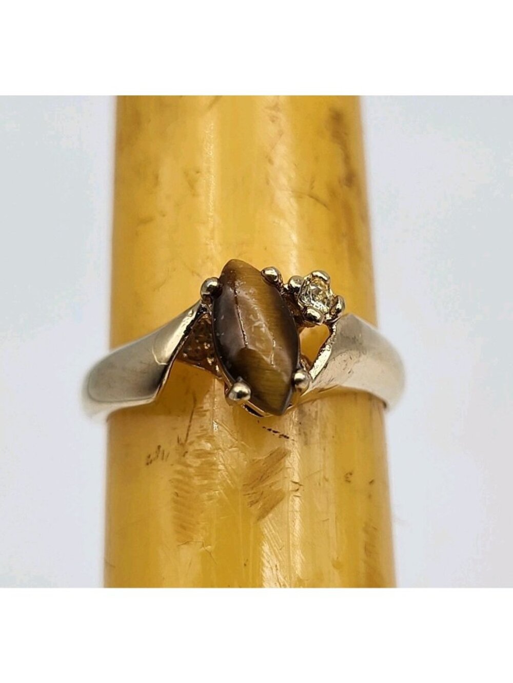 Vintage 10K Gold plated tiger eye ring estate retro jewelry sz 5